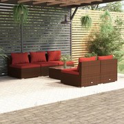 vidaXL 6-delige Loungeset met kussens poly rattan bruin