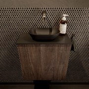 Mondiaz Fowy toiletmeubel 50cm dark brown met zwarte waskom midden zonder kraangat