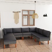 vidaXL 8-delige Loungeset met kussens poly rattan grijs