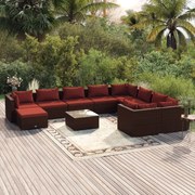 vidaXL 11-delige Loungeset met kussens poly rattan bruin