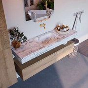 Mondiaz Alan DLux badmeubel 150cm washed oak 1 lade met wastafel glace midden zonder kraangat