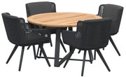 4 Seasons Outdoor Flores eetset met Basso tafel teak blad Ø 130 cm SALE  Tuinset    houtkleur weerbestendig