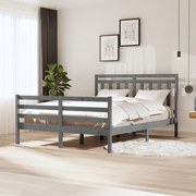 vidaXL Bedframe massief hout grijs 150x200 cm 5FT King Size