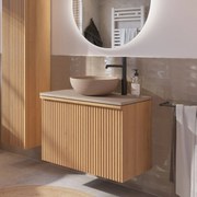 Ben Linea voorgemonteerd badmeubel incl. beige betonnen waskom 80cm eiken naturel/beige beton kraangat rechts