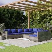 vidaXL 9-delige Loungeset met kussens poly rattan grijs