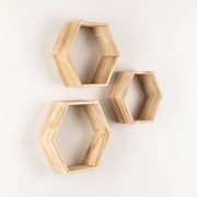 Set Van 3 Houten Wandplanken Mijali Natuurlijk - Sklum