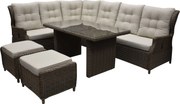 Ibiza dining hoek loungeset 7 delig verstelbaar bruin wicker | naturel mixed weave kussens