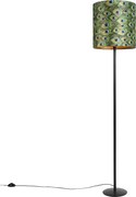 Zwarte vloerlamp met velours kap pauw goud 40 cm - Simplo