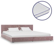 vidaXL Bed met traagschuim matras fluweel roze 160x200 cm