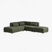 3-delige Modulaire Hoekbank Met Chaise Longue Links En Fogler Poef Chenille Groen – Salie - Sklum