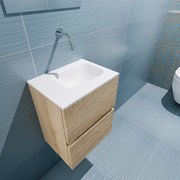 Mondiaz Ada 40cm toiletmeubel washed oak met wastafel talc rechts zonder kraangat