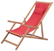 vidaXL Strandstoel inklapbaar stof en houten frame rood