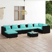 vidaXL 8-delige Loungeset met kussens poly rattan zwart