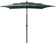 vidaXL Parasol 3-laags met aluminium paal 2,5x2,5 m groen