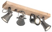 Landelijke spot zwart met hout 4-lichts verstelbaar - Jelle