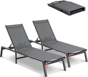 VEVOR Outdoor Chaise Lounge Chairs, Aluminium Patio Lounge Chairs met 5 Verstelbare Standen, Opvouwbare Zwembad Lounge Chairs, Ligstoelen voor Terras, Strand, Zwembad, Ligstoelen met Ligstoelen, Volledig Vlakke Ligstoelen, Donkergrijs, 2-Pack