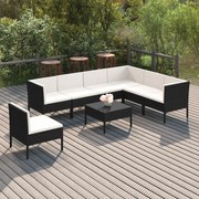 vidaXL 8-delige Loungeset met kussens poly rattan zwart