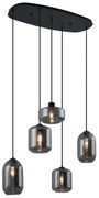 Eettafel / Eetkamer Moderne hanglamp zwart met smoke glas 5-lichts - Sheena Modern E27 ovaal Binnenverlichting Lamp