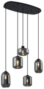 Eettafel / Eetkamer Moderne hanglamp zwart met smoke glas 5-lichts - Sheena Modern E27 ovaal Binnenverlichting Lamp