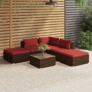 vidaXL 6-delige Loungeset met kussens poly rattan bruin