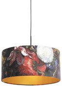 Stoffen Eettafel / Eetkamer Hanglamp met velours kap bloemen met goud 50 cm - Combi Klassiek / Antiek E27 cilinder / rond rond Binnenverlichting Lamp