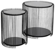 Kare Design Wire Double Ronde Bijzettafel Set Met Glas Zwart - 45 X 45cm.