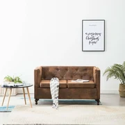 vidaXL Tweezitsbank Chesterfield-stijl suède-look stoffen bekleding bruin