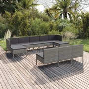 vidaXL 10-delige Loungeset met kussens poly rattan grijs