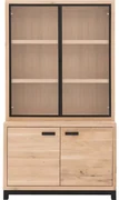 Goossens Buffetkast Sans, 2 glasdeuren 2 dichte deuren, blank eiken, 118 x 210 x 45 cm, urban industrieel