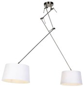 Hanglamp staal met linnen kappen wit 35 cm 2-lichts - Blitz Landelijk / Rustiek, Modern E27 cilinder / rond rond Binnenverlichting Lamp