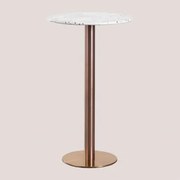 Ronde Hoge Bartafel Ø60 Cm In Malibu Terrazzo Wit & Roségoud - Sklum