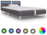 vidaXL Bedframe met LED kunstleer grijs 90x200 cm