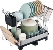 VEVOR Afdruiprek 571 x 320 x 385 mm, 2-laags afdruiprek roestvrij staal + PP, afdruiprek, afdruiprek, afwasdroger met keukengereihouder en lekbak