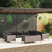 vidaXL 12-delige Loungeset met kussens poly rattan donkergrijs