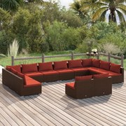 vidaXL 12-delige Loungeset met kussens poly rattan bruin