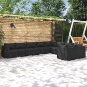 vidaXL 9-delige Loungeset met kussens poly rattan zwart