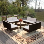 vidaXL 9-delige Loungeset met kussens poly rattan zwart