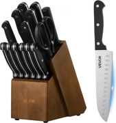 VEVOR Keukenmessenset met messenblok (hout) en slijpstaaf, 15-delige messenset van scherpe messen van hoogwaardig roestvrij staal, keukengerei met ergonomische ABS-handgreep, voor hobbykoks.