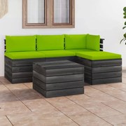 vidaXL 5-delige Loungeset met kussens pallet massief grenenhout