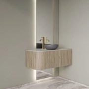 Gliss Design Alluro badmeubel ribbelfront met ronding links 100cm corn silk en wit marmer toppaneel