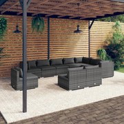 vidaXL 10-delige Loungeset met kussens poly rattan grijs