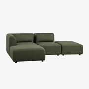 2-delige Chaise Longue Modulaire Bank Links Met Fogler Poef Chenille Groen – Salie - Sklum