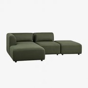 Linker Modulaire Chaise Longue Bank Van 2 Delen Met Poef Fogler Chenille Groen – Salie - Sklum