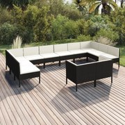 vidaXL 12-delige Loungeset met kussens poly rattan zwart