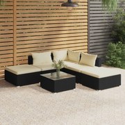 vidaXL 6-delige Loungeset met kussens poly rattan zwart