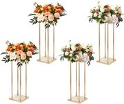VEVOR Set van 4 vierkante bloemenkrukken 20x20x60cm Bloemenstandaard IJzeren bijzettafel Moderne bloemenzuil Goudkleurige galvanische plantenkruk Plantenstandaard Metalen standaard voor decoratie van bars, hotels en cafés