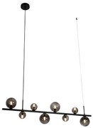 Hanglamp zwart met smoke glas langwerpig 8-lichts - Monaco