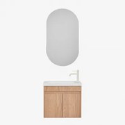 Narek Zwevend Houten Badkamermeubelset Met Geïntegreerde Wastafel Ash Brown & Ovaal Met Opbergruimte Zwart 50x90 Cm Oricsa & Tapioca Beige - Sklum