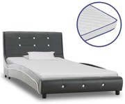 vidaXL Bed met traagschuim matras kunstleer grijs 90x200 cm