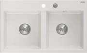 Mexen Hektor granieten gootsteen 2-kamer 800 x 480 mm, wit, chrom sifon - 6521802000-20
